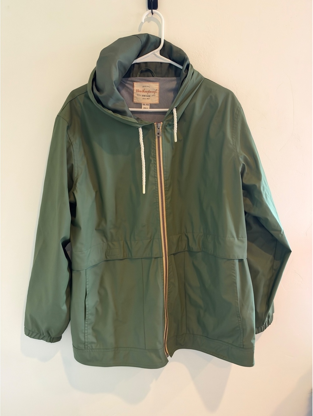 Weatherproof Vintage Men’s XXL Green Hooded Rain Jacket Windbreaker